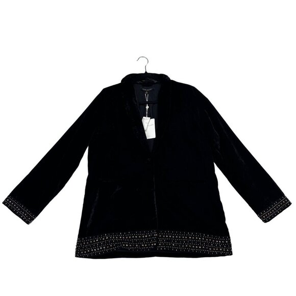 Downeast Womens Velvet Beaded Detail One Button Blazer Size M Black NWT Witchy - Picture 1 of 13
